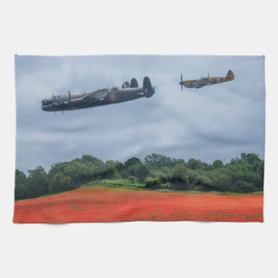 Lancaster Bomber Over A Poppy Field Tea Towel