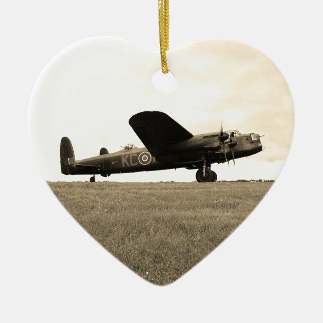 Lancaster Bomber Sepia Tone Ceramic Tree Decoration (Front)