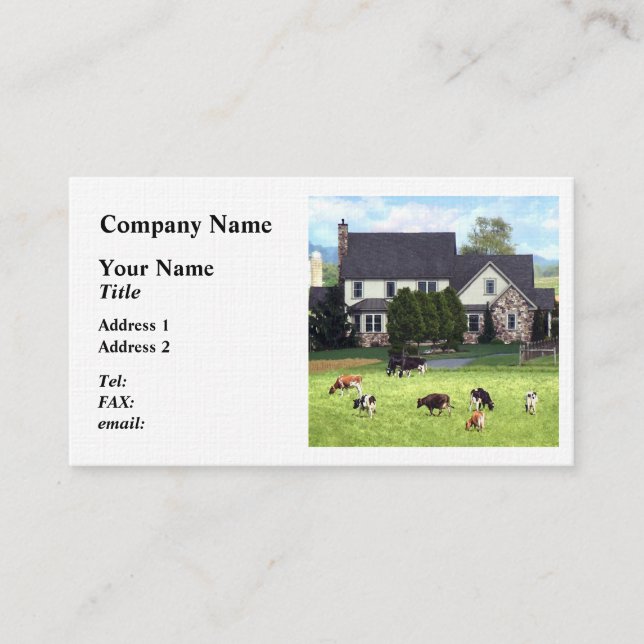 Lancaster PA - Family Farm With Cows in Pasture Business Card (Front)