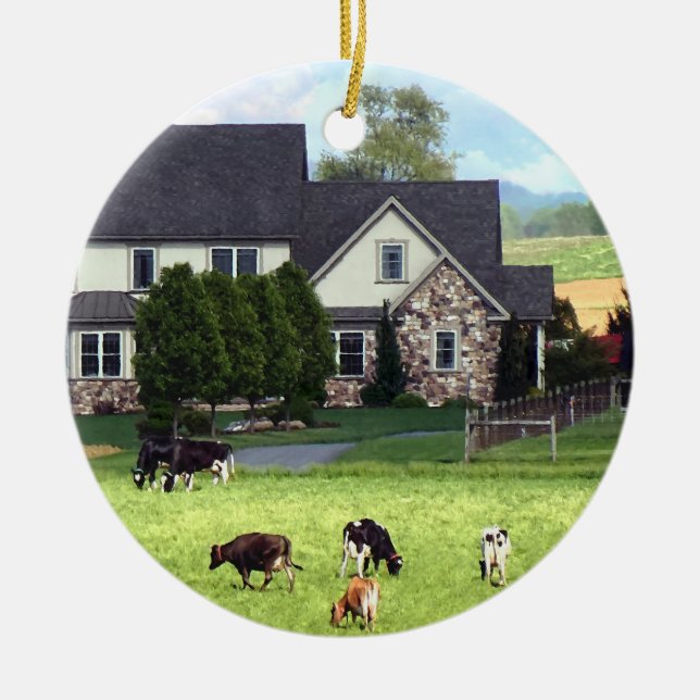 Lancaster PA - Family Farm With Cows in Pasture Ceramic Tree Decoration (Front)