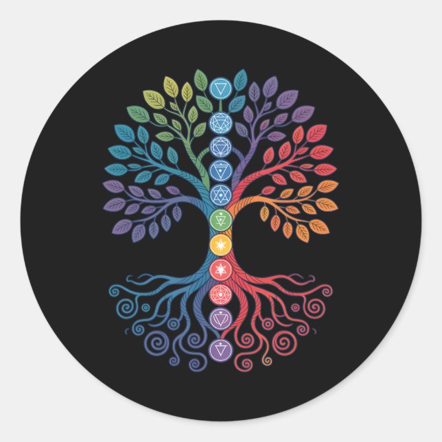 Lanced Realms Sacred Geometry Tree Mandala Chakra  Classic Round Sticker (Front)