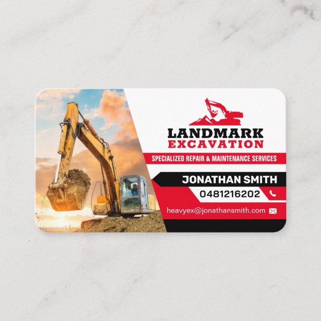 Land clearing, Excavation,Landscaping,Construction Business Card (Front)
