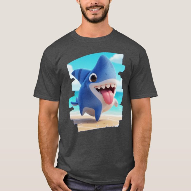 Land Half Cute Dog Half Whimsical Shark 3D retro T-Shirt (Front)