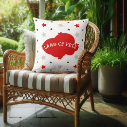 Land Of Free Blue And Red Stars Pattern Patriotic  Cushion