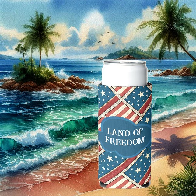 Land Of Freedom American Independence day Blue Red Seltzer Can Cooler (Land Of Freedom American Independence day Blue Red Seltzer Can Cooler)
