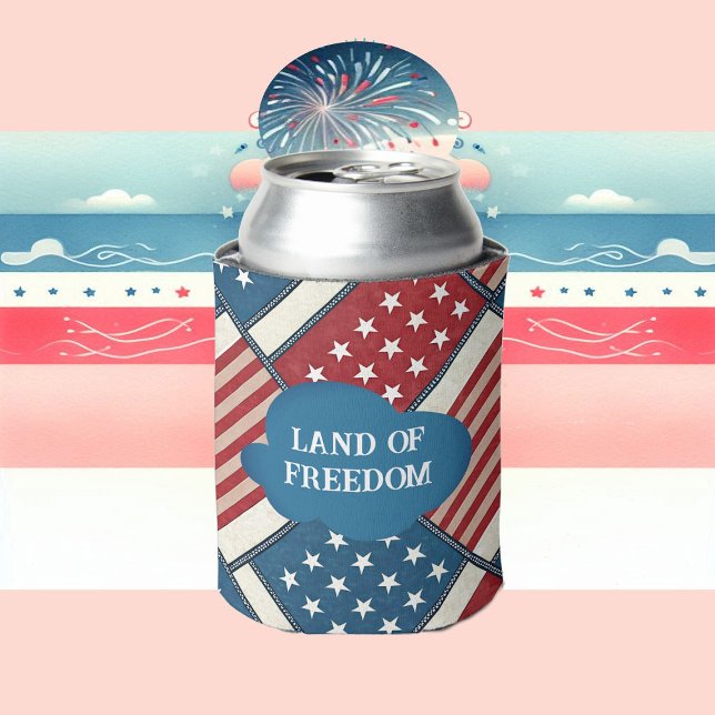 Land Of Freedom American Independence day Red Blue Can Cooler (Land Of Freedom American Independence day Red Blue Can Cooler)