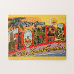 Land of Sunshine Greeting Jigsaw Puzzle<br><div class="desc">A vintage,  retro Florida postcard repurposed on an 11 x 14,  252 piece jigsaw puzzle.</div>