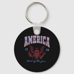 Land Of The Free 1776 Eagle 4th Of July Women Men Key Ring