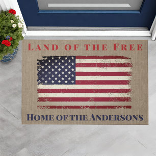Land of the Free American Flag Personalised Doormat