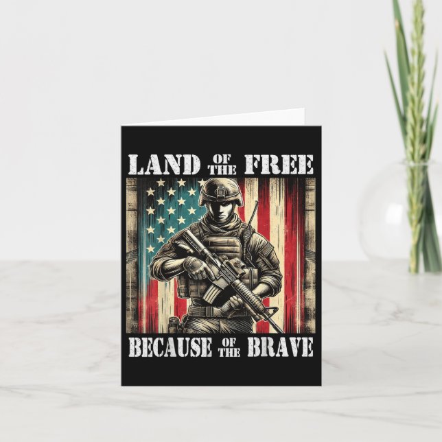Land Of The Free Brave Military Veterans Day Memor Card (Front)