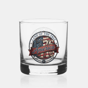 Land of the Free Patriotic Americana Emblem Design Whiskey Glass