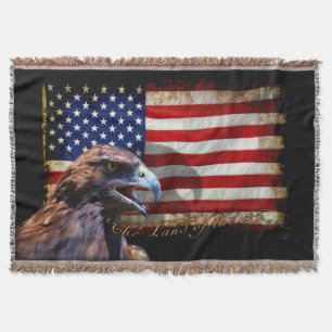 Land of the Free Patriotic US Flag and Eagle Throw Blanket
