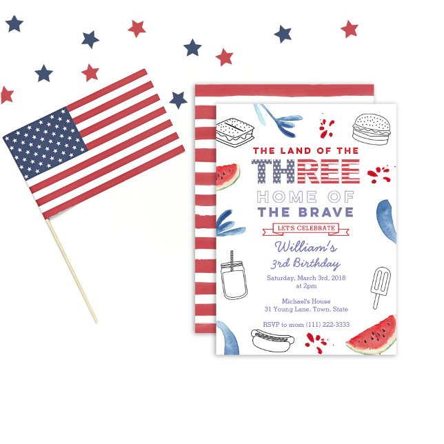 Land of the Free Stars and Stripes 3rd Birthday Invitation (Creator Uploaded)