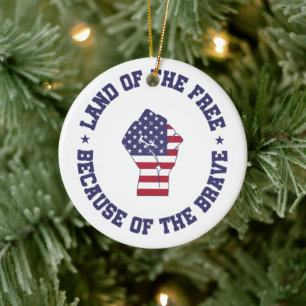 Land of the free USA Flag Patriotic Ceramic Tree Decoration