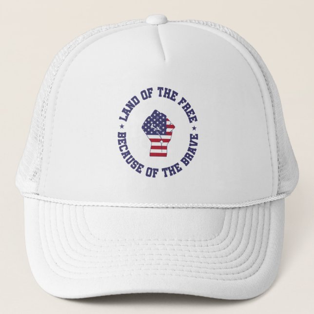 Land of the free USA Flag Patriotic Trucker Hat (Front)