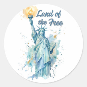 "Land of the Free - Watercolor Statue of Liberty P Classic Round Sticker