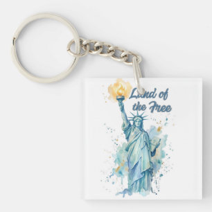 "Land of the Free - Watercolor Statue of Liberty P Key Ring