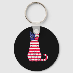 Land of The Home of The Fierce Patriotic Cat Flag Key Ring