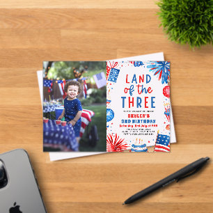 Land of the Three 4th July Patriotic 3rd Birthday  Acrylic Invitations