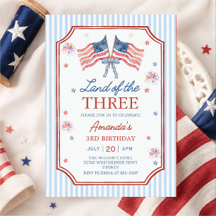 Land of the Three 4th July Patriotic 3rd Birthday Invitation
