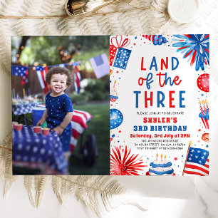 Land of the Three 4th July Patriotic 3rd Birthday  Invitation