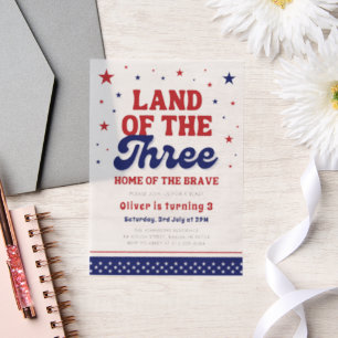 Land of the Three 4th July Patriotic 3rd Birthday Vellum Invitations