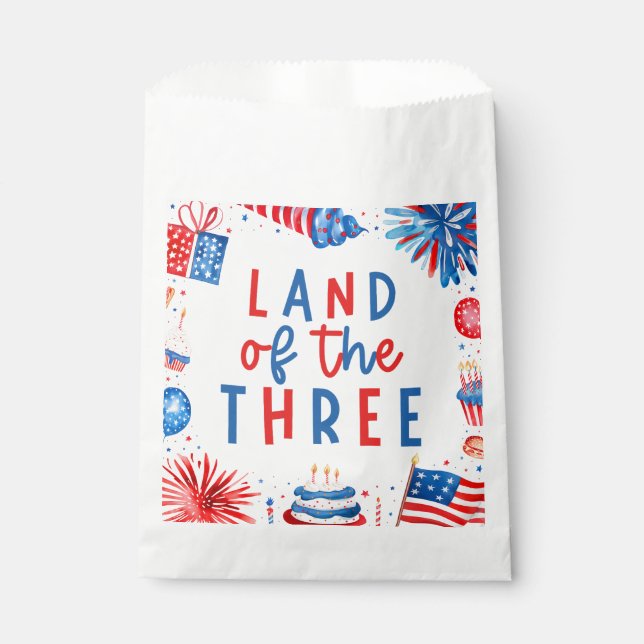 Land Of The Three 4th of July 3rd Birthday Party Favour Bags (Front)