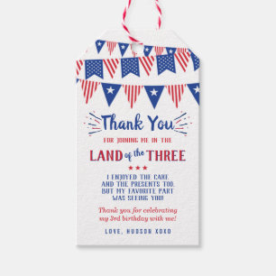 Land Of The Three! 4th Of July 3rd Birthday Party Gift Tags