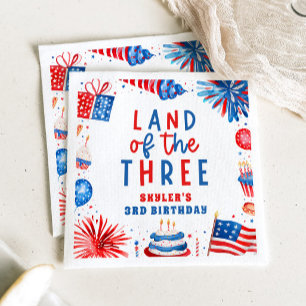 Land Of The Three 4th of July 3rd Birthday Party Napkin