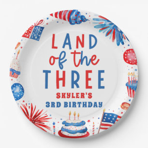 Land Of The Three 4th of July 3rd Birthday Party Paper Plate
