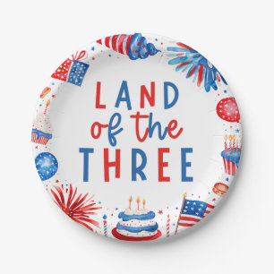 Land Of The Three 4th of July 3rd Birthday Party Paper Plate