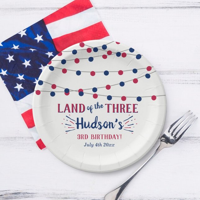 Land Of The Three! 4th Of July 3rd Birthday Party Paper Plate (Creator Uploaded)