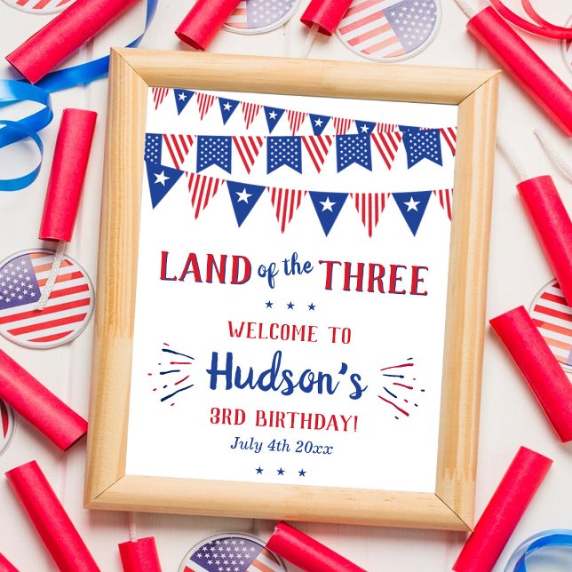 Land Of The Three! 4th Of July 3rd Birthday Party Poster (Creator Uploaded)