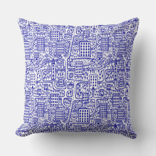 Land of Towers - Navy Blue on White Cushion