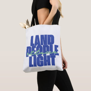 Land People Light St Lucia Blue and Green Text Tote Bag