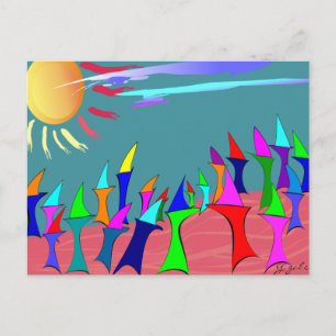 Land Sharks Family Reunion~~Whimsical Art Postcard