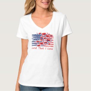 Land That I Love, Floral American Flag T-Shirt
