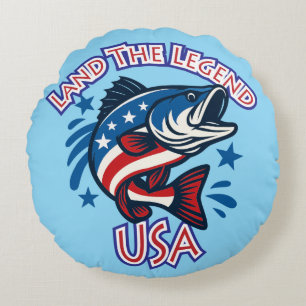 Land the Legend "USA" patriotic bass illustration Round Cushion