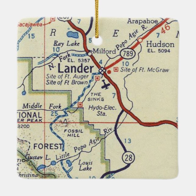 Lander WY Vintage Map Ceramic Ornament (Back)