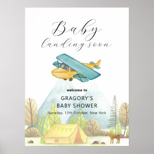 Landing Soon Airplane Forest Baby Shower Welcome Poster