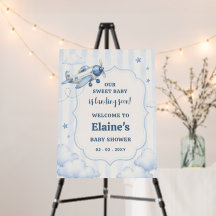 Landing Soon Blue Boy Aeroplane Baby Shower