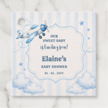 Landing Soon Blue Boy Aeroplane Baby Shower