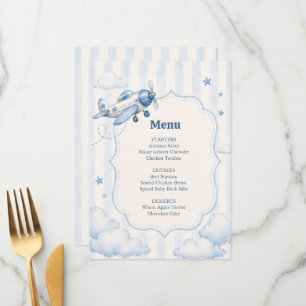 Landing Soon Blue Boy Aeroplane Baby Shower Menu
