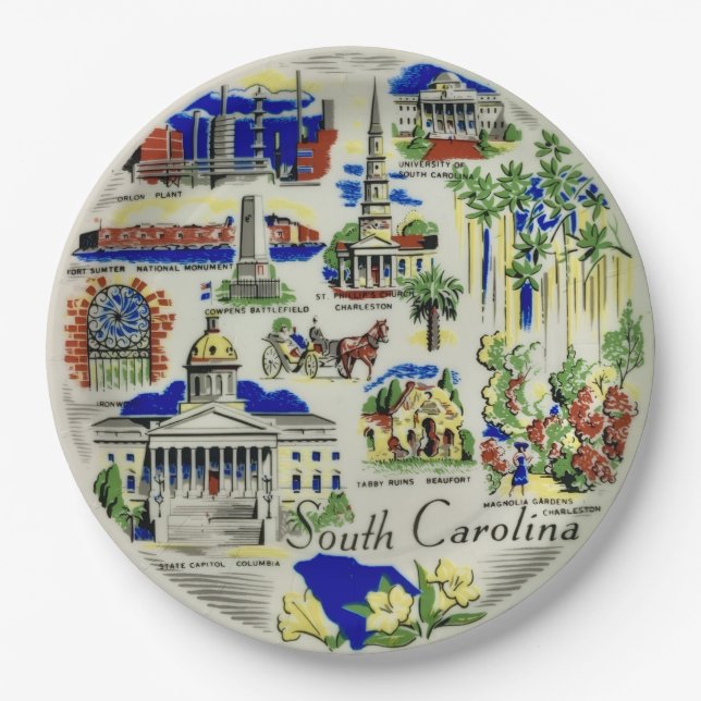 Landmarks of South Carolina Paper Plates (Front)