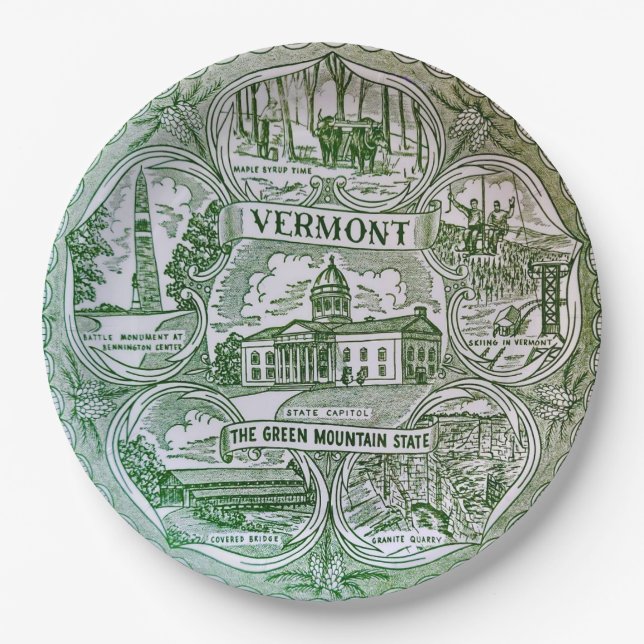 Landmarks of Vermont Paper Plates (Front)