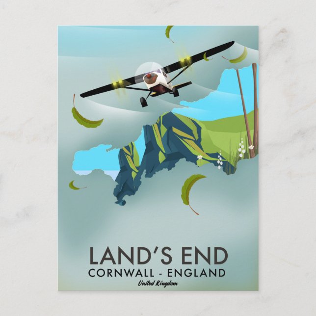 Land's End Cornwall Travel map poster Postcard (Front)