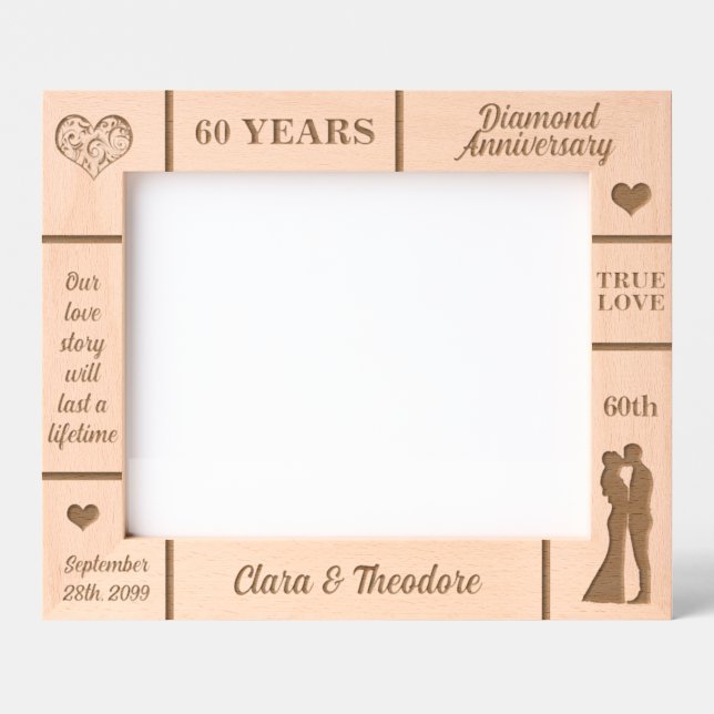 Landscape 10x8 Diamond 60th Wedding Anniversary Etched Frames (Front)