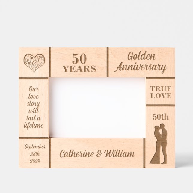 Landscape 6x4 Golden 50th Wedding Anniversary Etched Frames (Front)