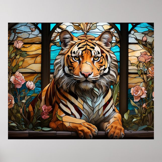*~* Landscape AP68 TIGER Stained Glass 5:4 Fantasy Poster (Front)