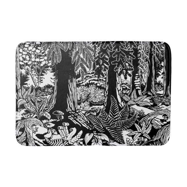 Landscape Art Bath Mat B & W Forest Bathroom Decor (Front)